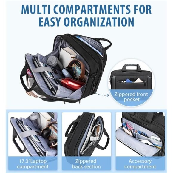 Laptop Bag 17 Inch Briefcase Messenger Bag Expandable Water Repellent Work Trave - Picture 6 of 7